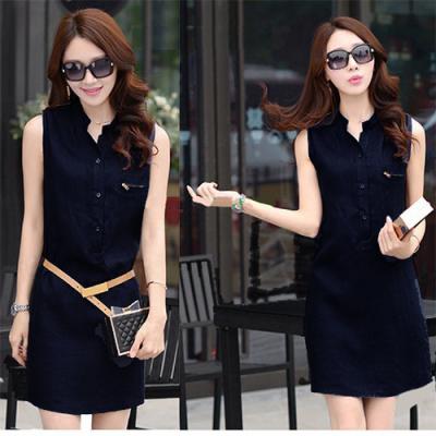 ĐẦM JEAN SUÔNG SÁT NÁCH CỔ TRỤ PHỐI CẦU VAI - NJ166